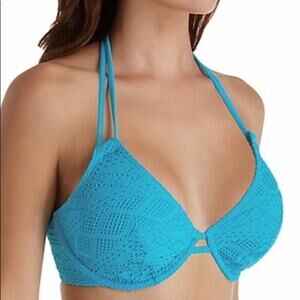 Aqua Blue Lace Halter Bikini Top